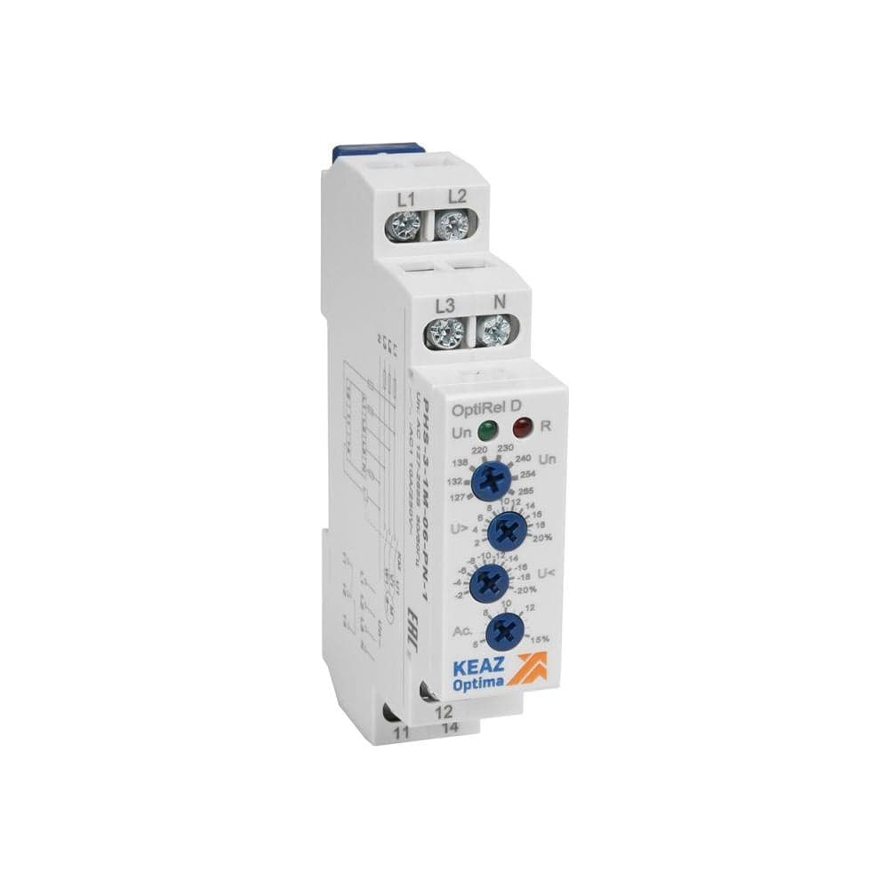 Реле контроля фаз КЭАЗ OptiRel D PHS-3-1M-06-PP-2 повышенного/пониженного напряжения, настройка асимметрии, 3Ф 2СО 332000