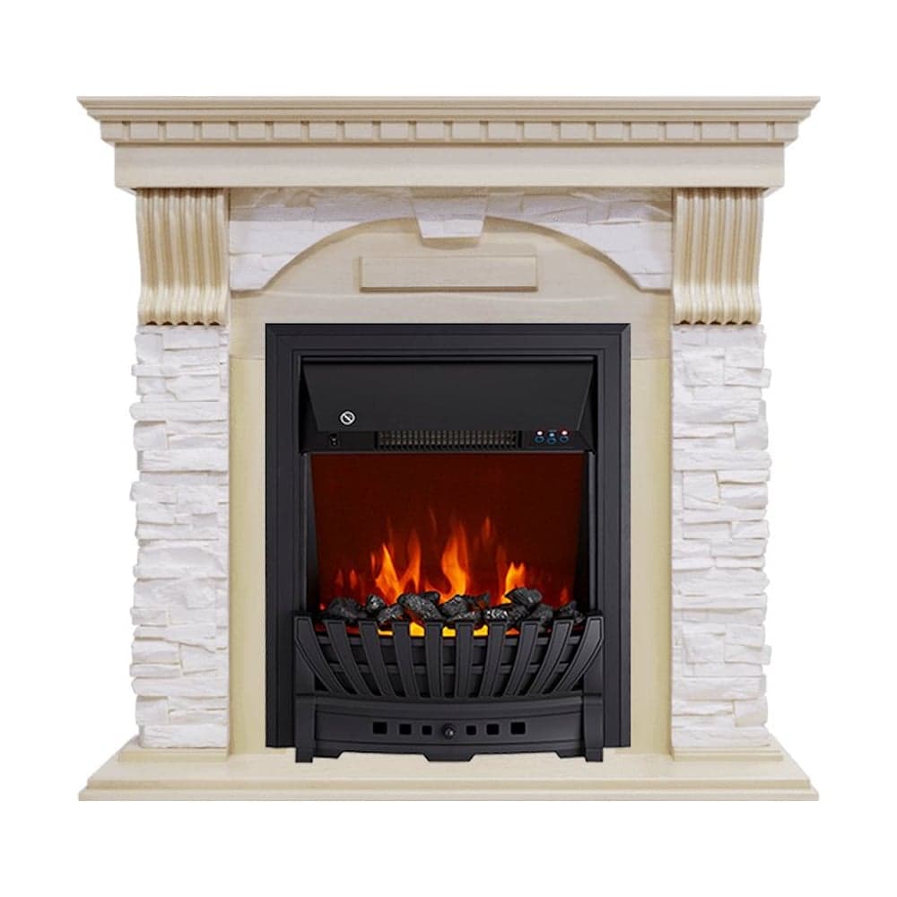 Каминокомплект Royal Flame Dublin арочный сланец крем.(слоновая кость) портал и очаг aspen black 64948584