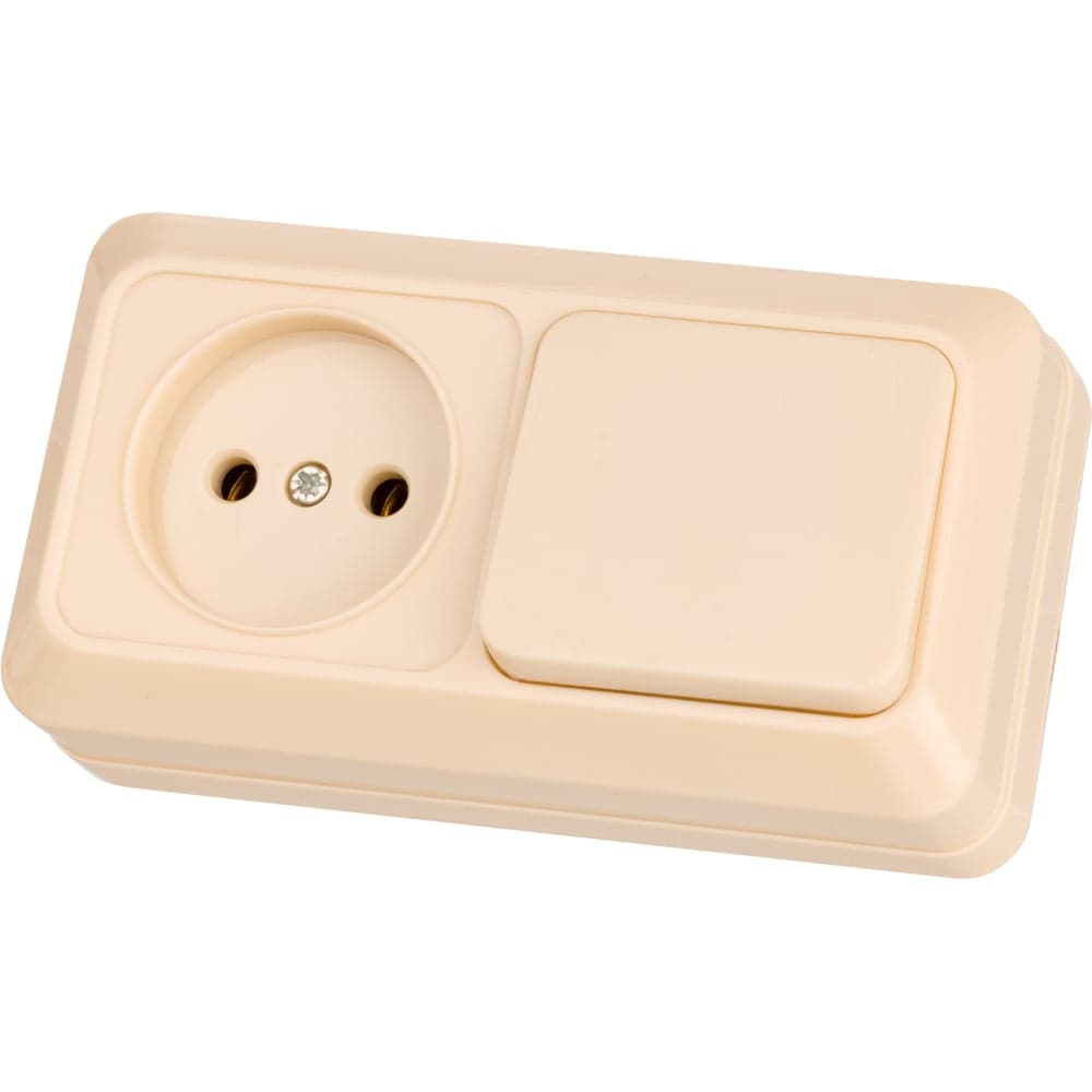 Комбинированный блок TDM ELECTRIC выкл. 1-кл. 10А + розетка 2П 10А 250В БКВР IP20 слоновая кость "Ладога" SQ1801-0205