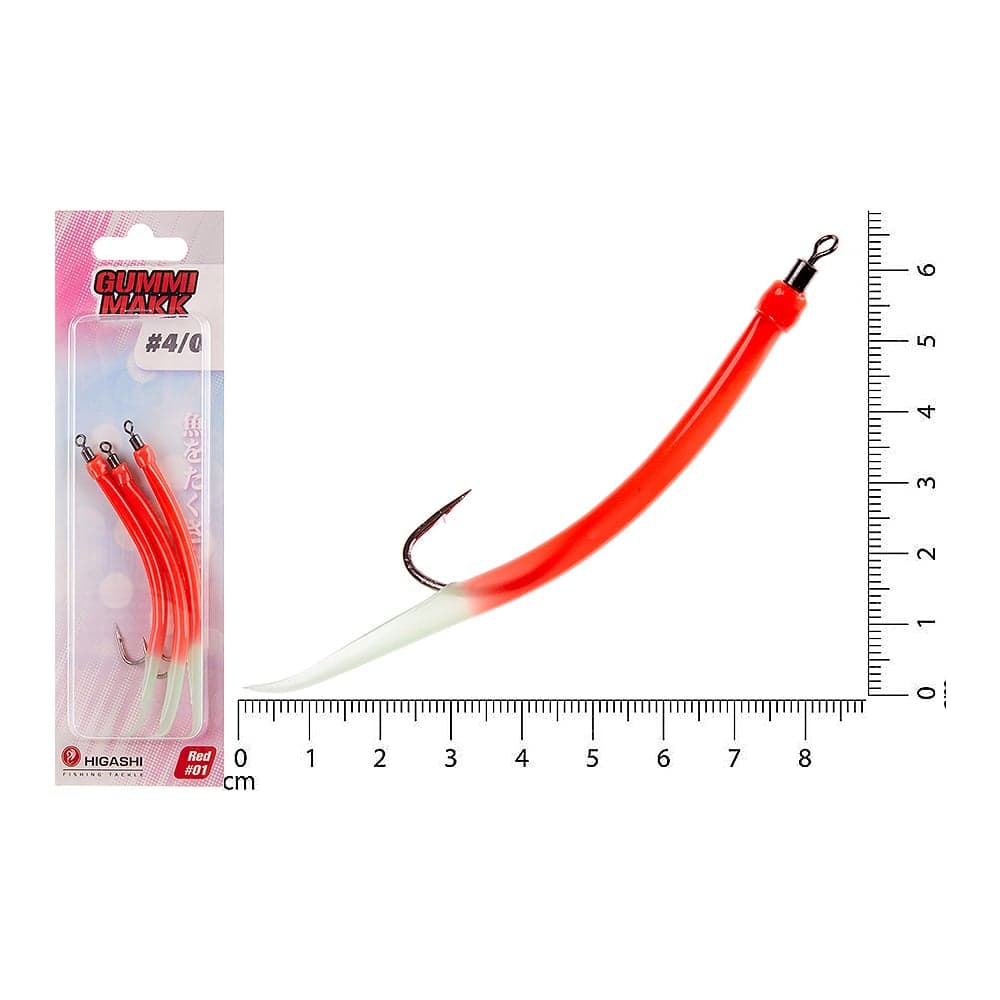 Крючок оснащенный кембриком HIGASHI Gummi Makk #4/0 (set-3pcs), #01 Red 05265_4223