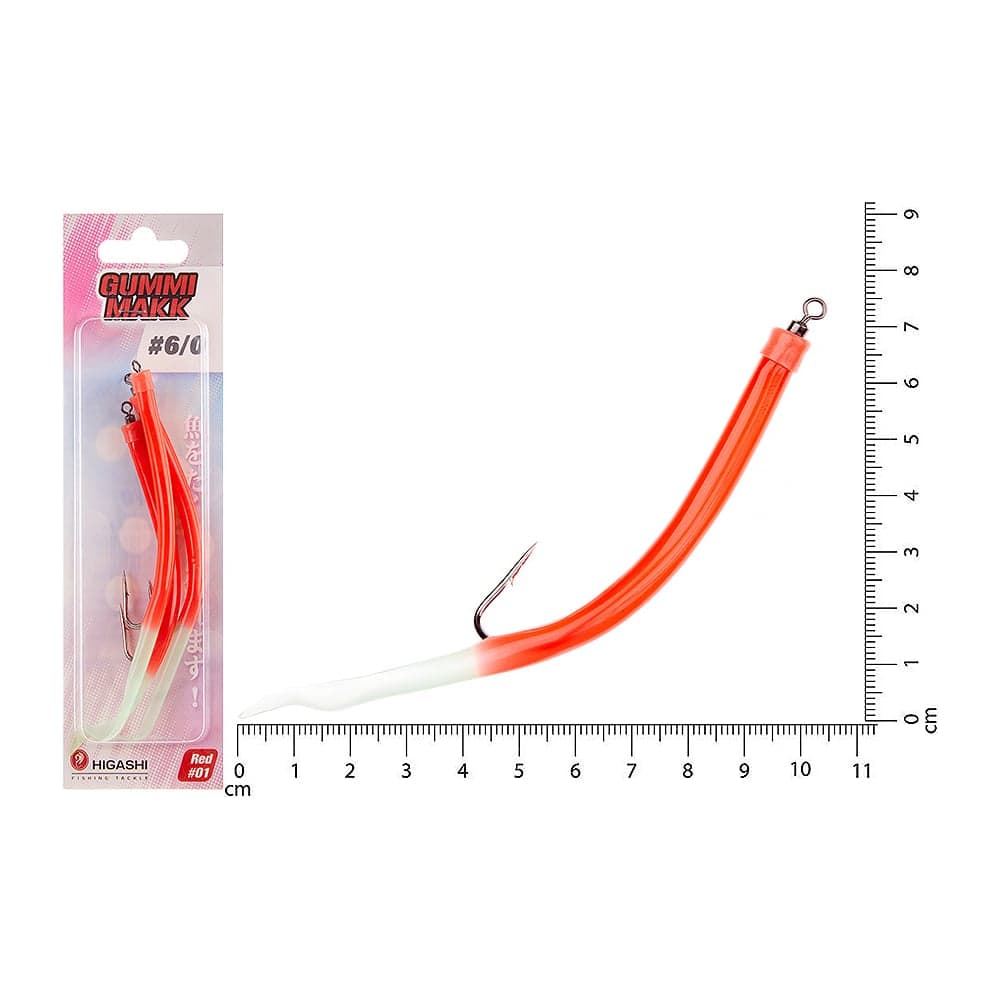 Крючок оснащенный кембриком HIGASHI Gummi Makk #6/0 (set-3pcs), #01 Red 05264_4217