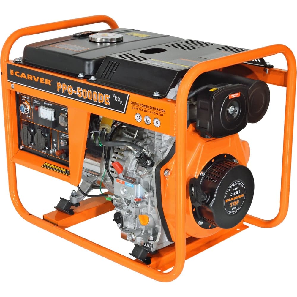 Генератор CARVER PPG - 5000DE дизель (LT-178F, 3,3/3,6кВт, 220В, бак12.5л, э/старт, медь)(12шт/пал) 01.020.00051