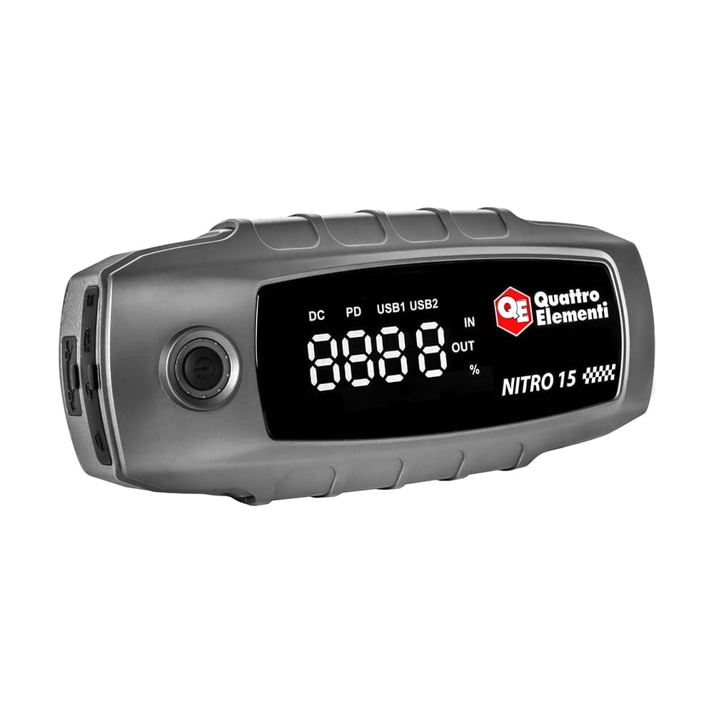 Пусковое устройство QUATTRO ELEMENTI Nitro 15 (12В, 15000 мАч, 1200 А, Type-C, USB-A, дисплей, фонарь 919-258