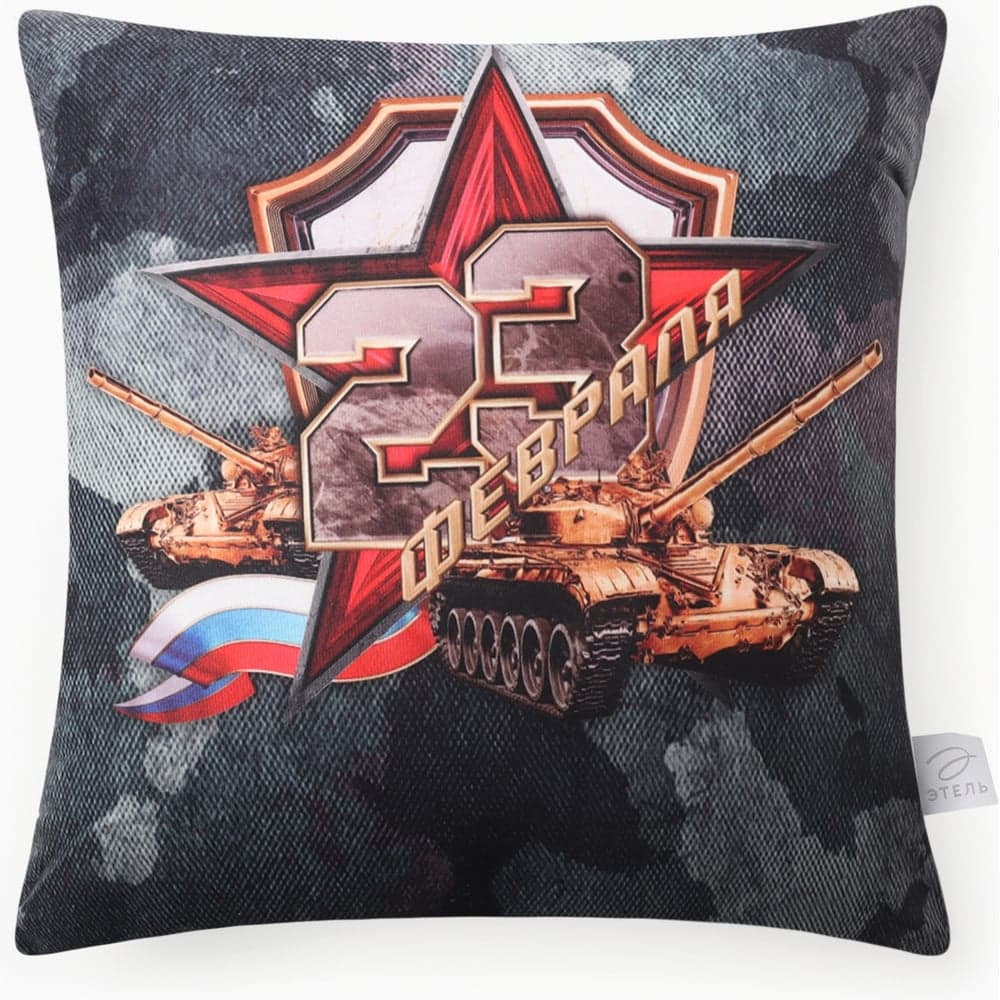 Подушка Этель декоративная 23 февраля 40x40 см, велюр, 100% п/э 10805396