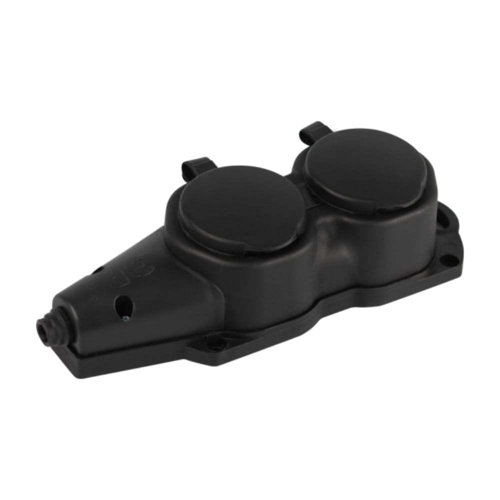 Колодка ЭРА KX2eBIP44 каучуковая с заземлением 2 розетки 16A IP44 черная Б0068451