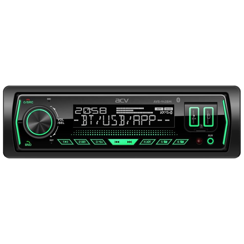 Магнитола ACV 1din/мультицвет/BT/2USB/AUX/SD/FM/3RCA/SUB/QC/4х50 ACV AVS-942BM