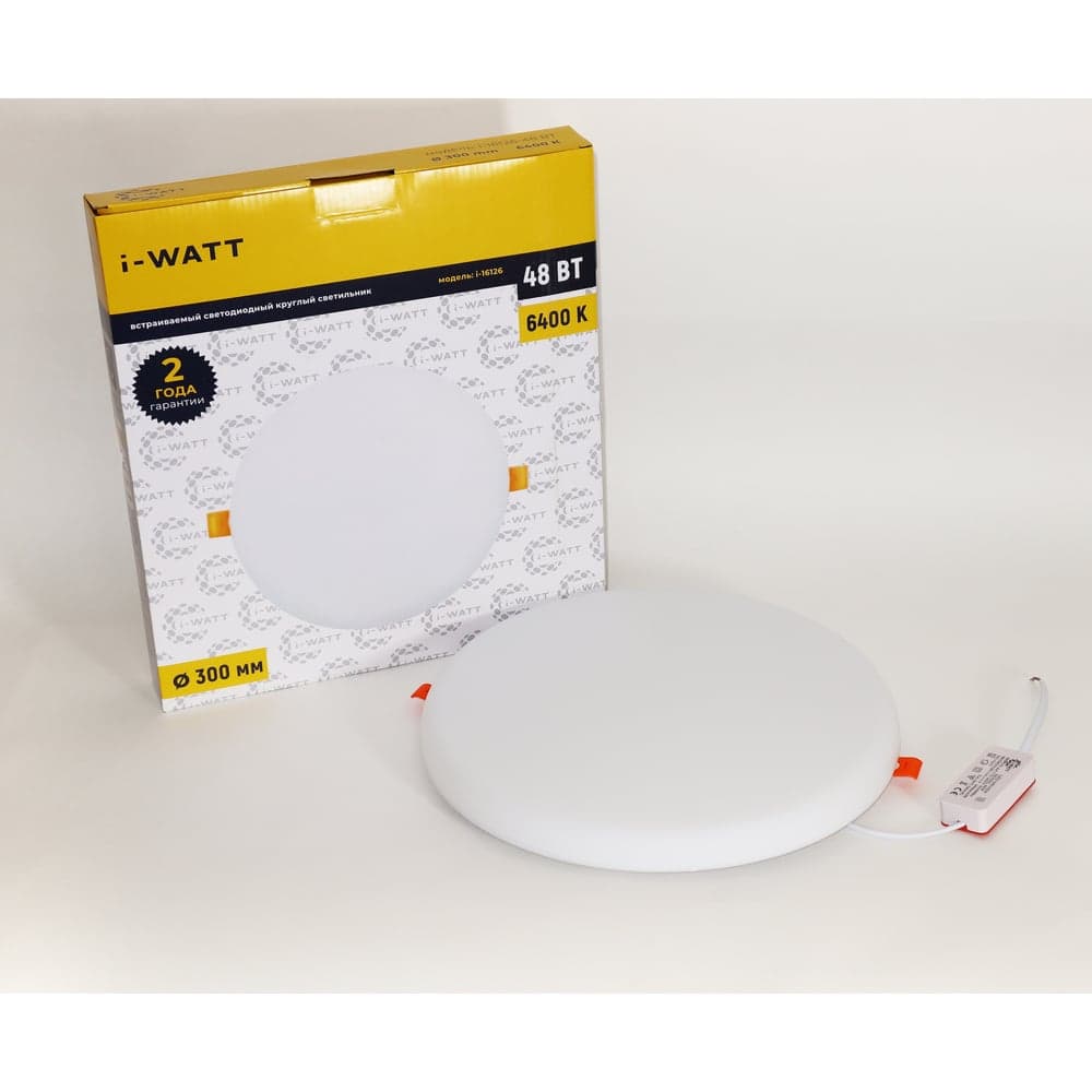 Светильник встраиваемый I-WATT LED 48Вт 6400К 4800Лм 175-240V (круглый) i-16126
