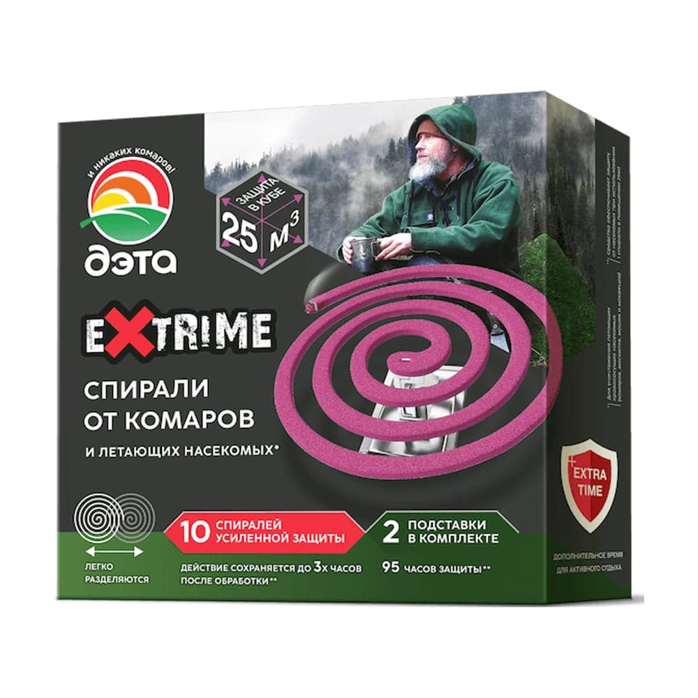 Спираль от комаров-эффект ДЭТА EXTRIME средство инсектицидное, 10 шт., 2 подставки 66700919