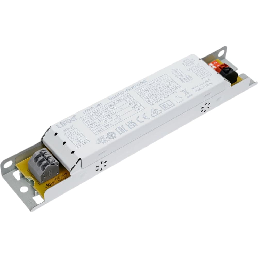 LED-драйвер Lifud 40Вт, вх 220-240VAC, вых 200-350мА 40-130VDC, неизолир, металл LF-FMR040YSIII 2016421722