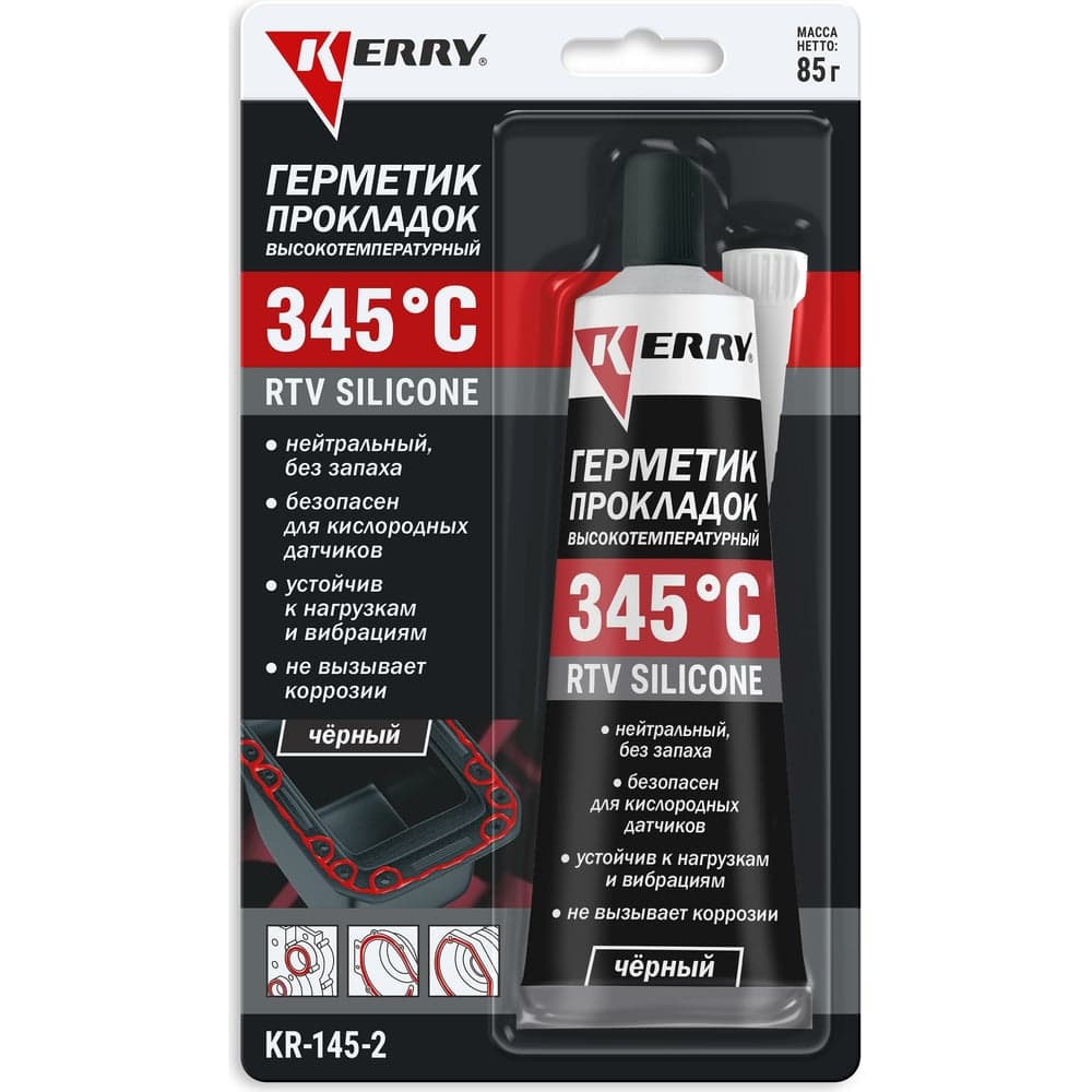 Герметик прокладок высокотемпературный нейтральный чёрный KERRY RTV SILICONE 85 г KR-145-2