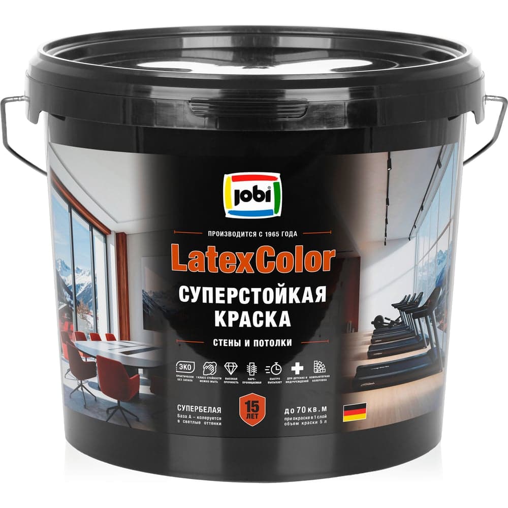 Краска JOBI суперстойкая для стен и потолков LATEXCOLOR 5 л 36391