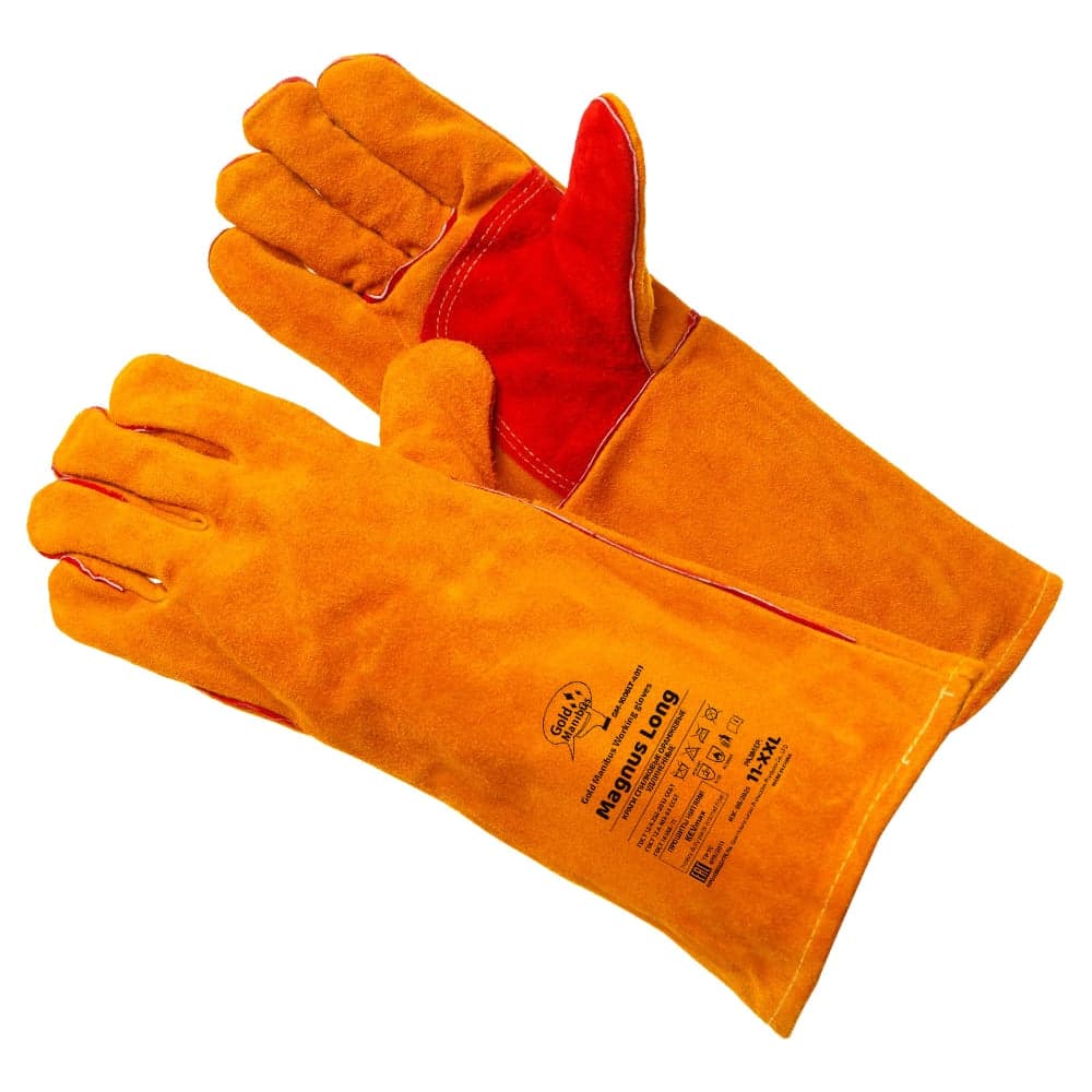 Перчатки спилковые Gold Manibus Magnus Long оранжевые Cowsplit Leather Welding Gloves р.11 (XXL) 12/60 GM-1006LT-4011