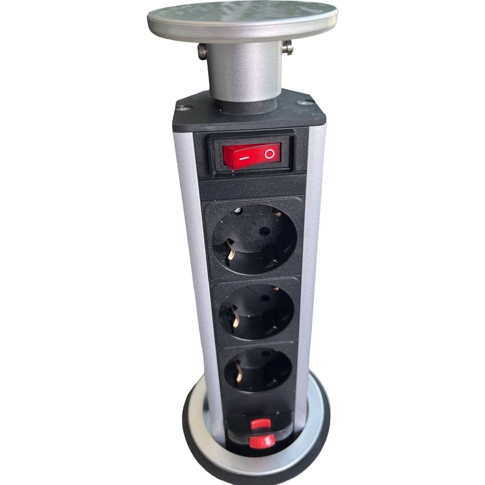 Розетка выдвижная встраиваемая LUCKTEK с выключателем, 3x220V, поликарбонат+анод.алюминий, d выреза 6см, цвет серый LK-GN10503S