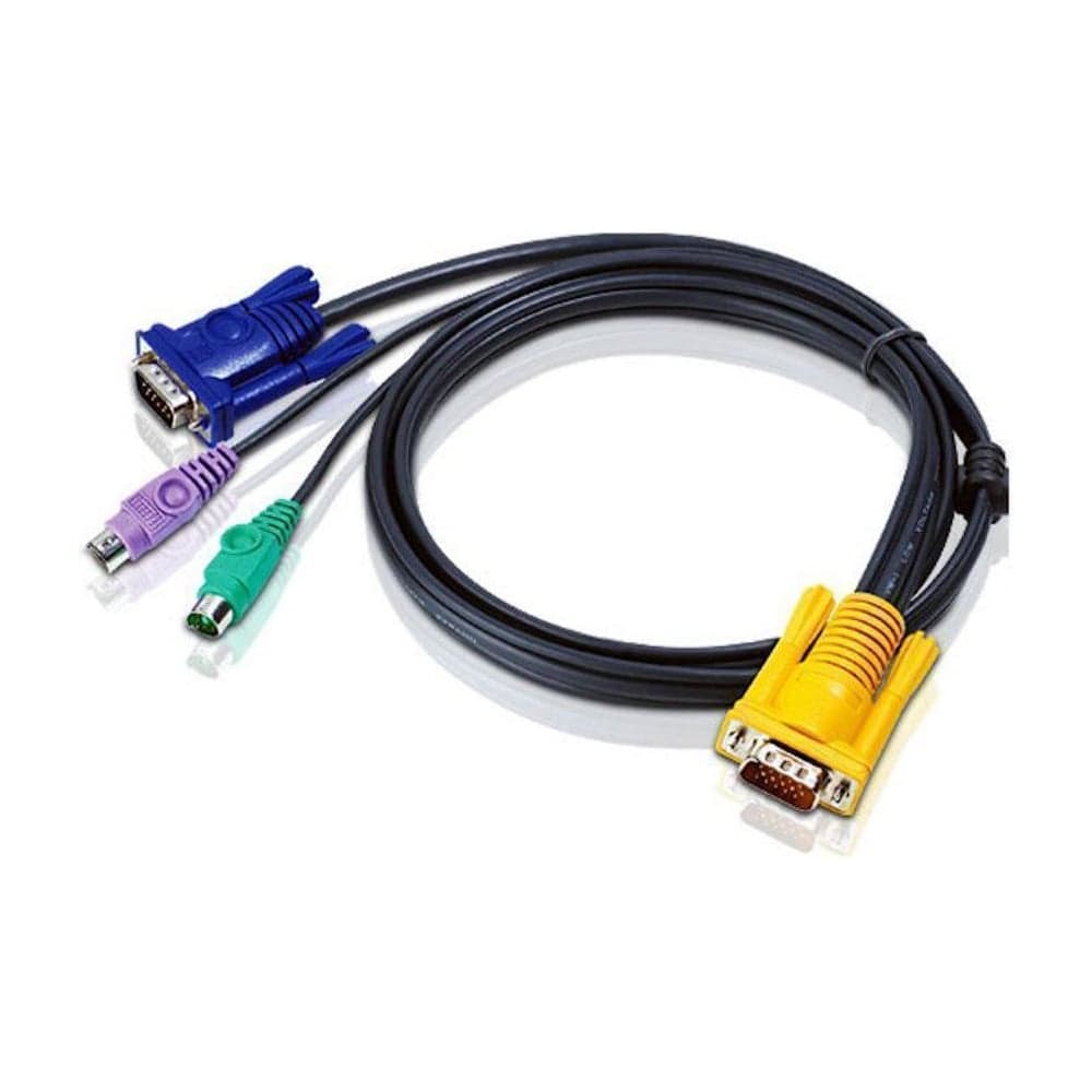 Кабель ATEN монитор+клавиатура+мышь PS/2, SPHD15= HD DB15+2x6Mini-Din, Male-3xMale, 8+6+6 проводов, опрессованный, 1.2 м, черный 2L-5201P