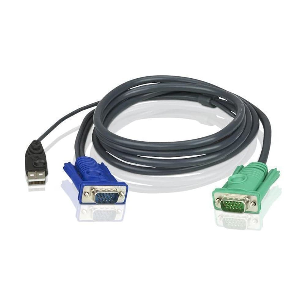 Кабель ATEN монитор+клавиатура+мышь USB, SPHD15= HD DB15+USB A-Тип, Male-2xMale, 8+4 проводов, опрессованный, 5 м, черный 2L-5205U