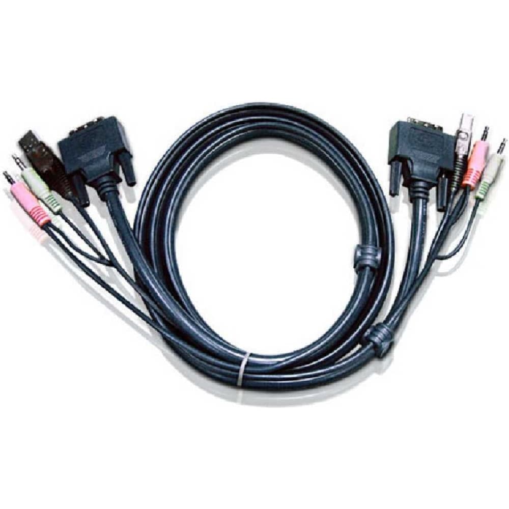 Кабель ATEN монитор+клавиатура+мышь USB+аудио, DVI-D Single Link+USB A-Тип+2xRCA= DVI-D Single Link+USB B-Тип+2xRCA, Male-Male, опрессованный, 3 м, чер 2L-7D03U