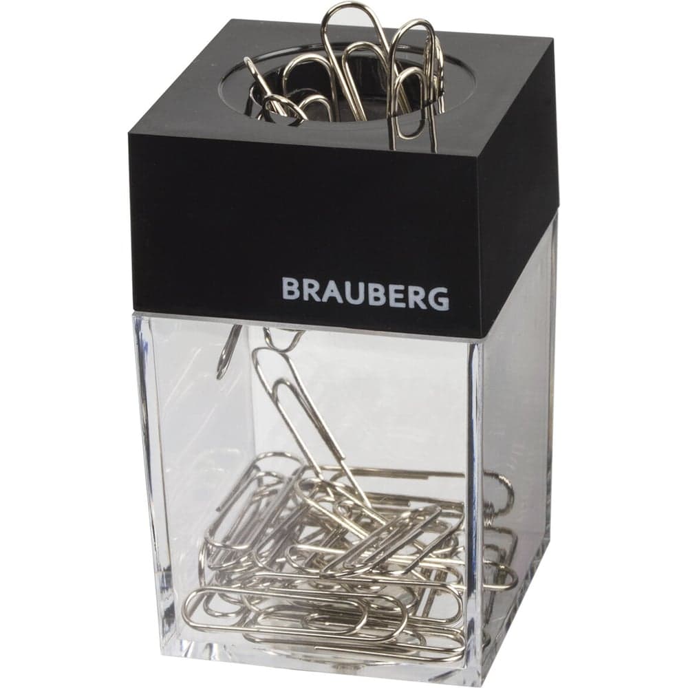 Магнитная скрепочница BRAUBERG с 30 скрепками, прозрачный 225189