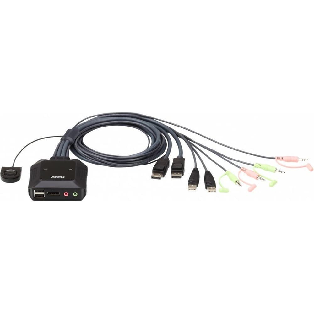 Переключатель KVM ATEN 2-портовый, USB, DisplayPort, кабельный с пультом удаленного переключения порта CS22DP-AT