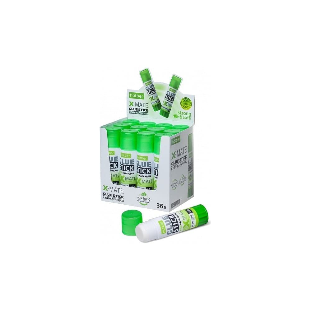 Клей-карандаш Hatber X-Mate 36гр, в картонной дисплей-витрине, 12 шт 058780