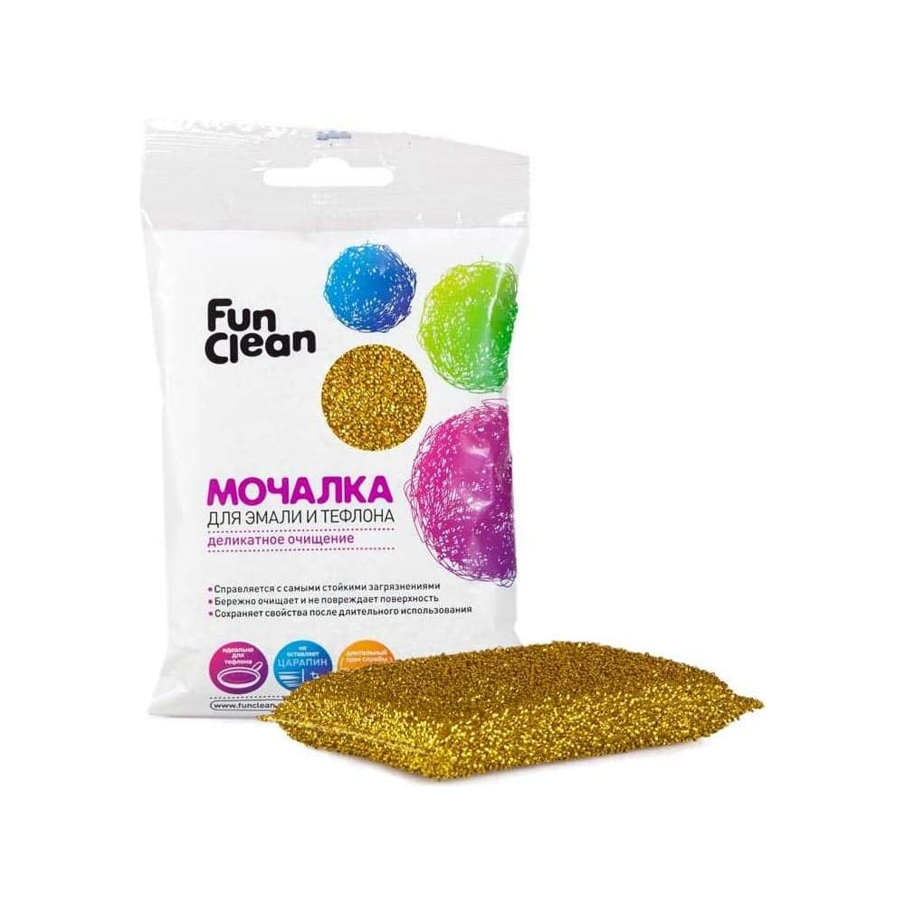 Мочалка для эмали и тефлона Fun Clean в фольгированной оплетке, 1 шт. 6855