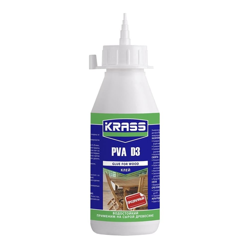 Водостойкий клей KRASS pva d3 для древесины, 0.5 л ЛА-00001477