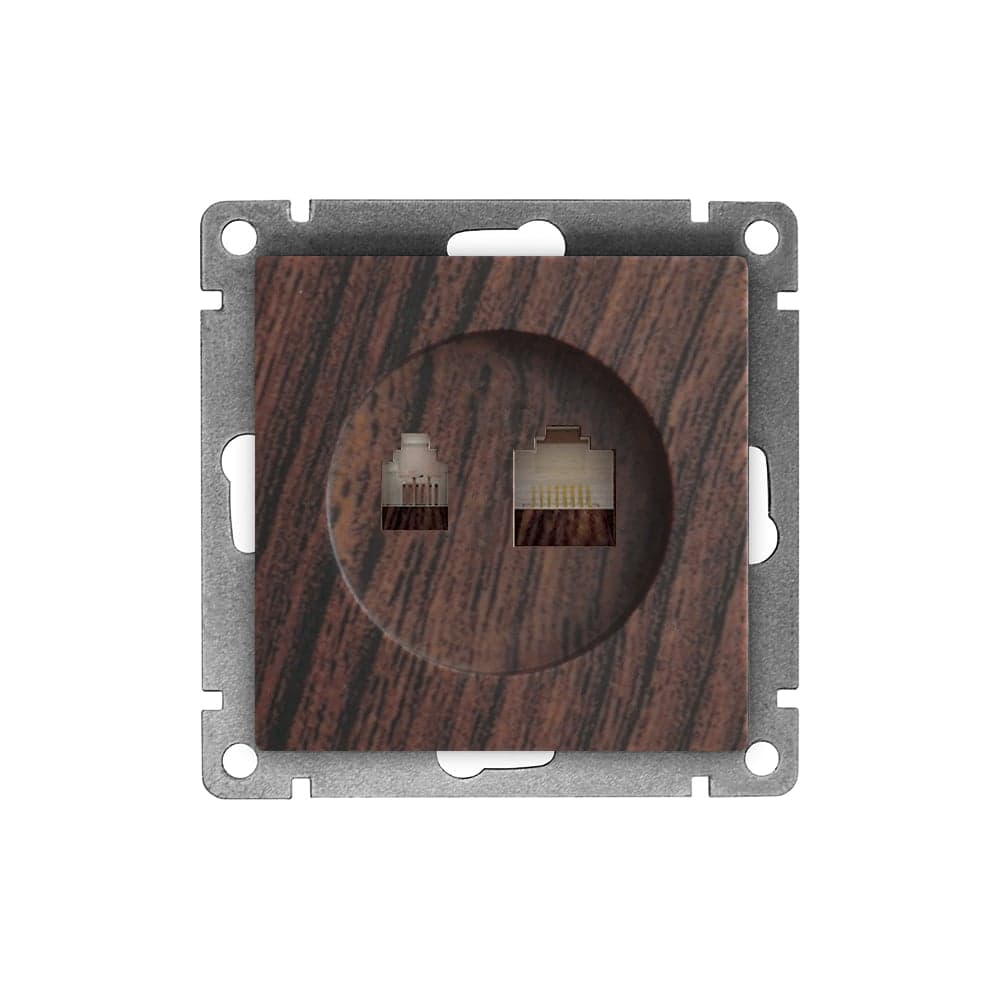 Компьютерная+телефонная розетка UNIVersal серия афина, с/у, 1а, rj45, rj12, венге еврослот A0052-V