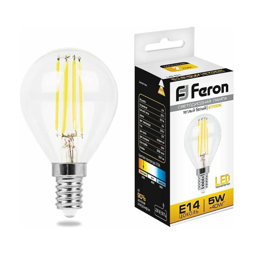 Светодиодная лампа FERON 5W 230V E14 2700K, LB-61 25578
