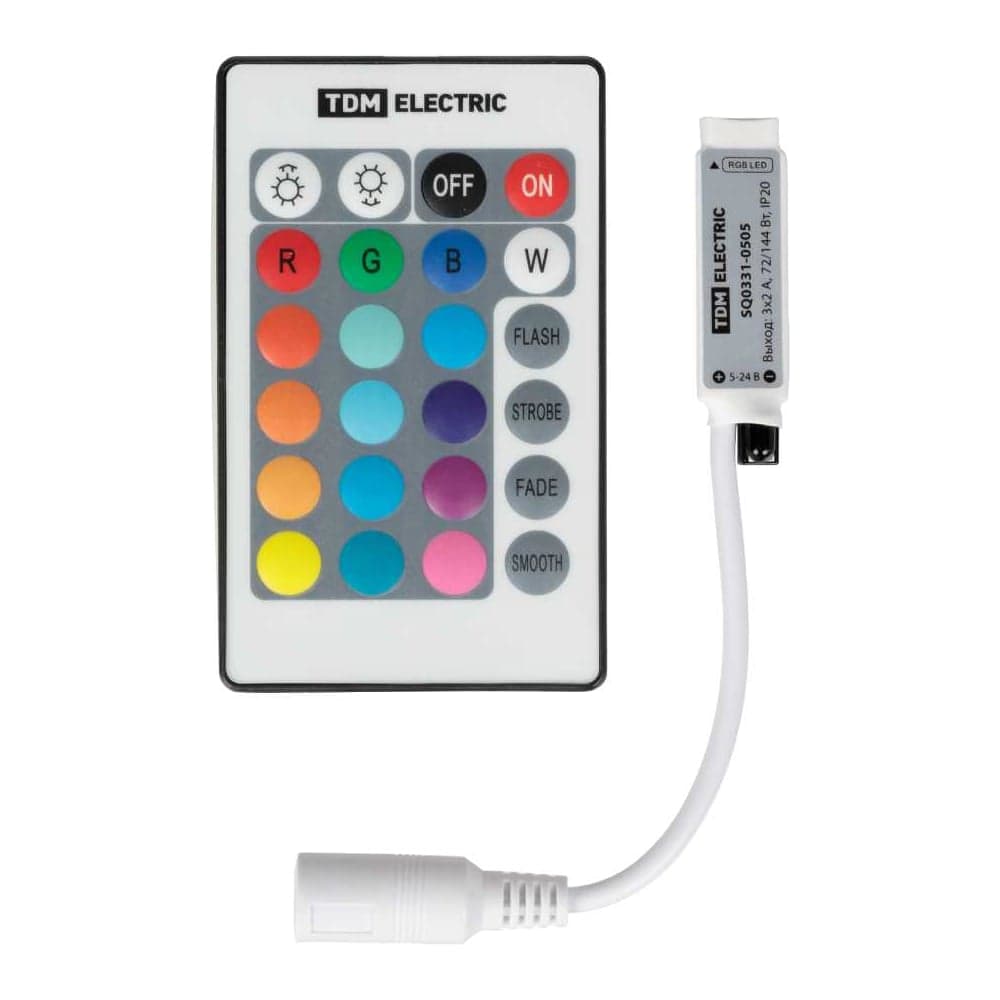 Контроллер для светодиодной ленты и модулей RGB-IR-12В-6А-72Вт-IP20 TDM ELECTRIC, 3 канала, пульт 24 кнопки SQ0331-0505