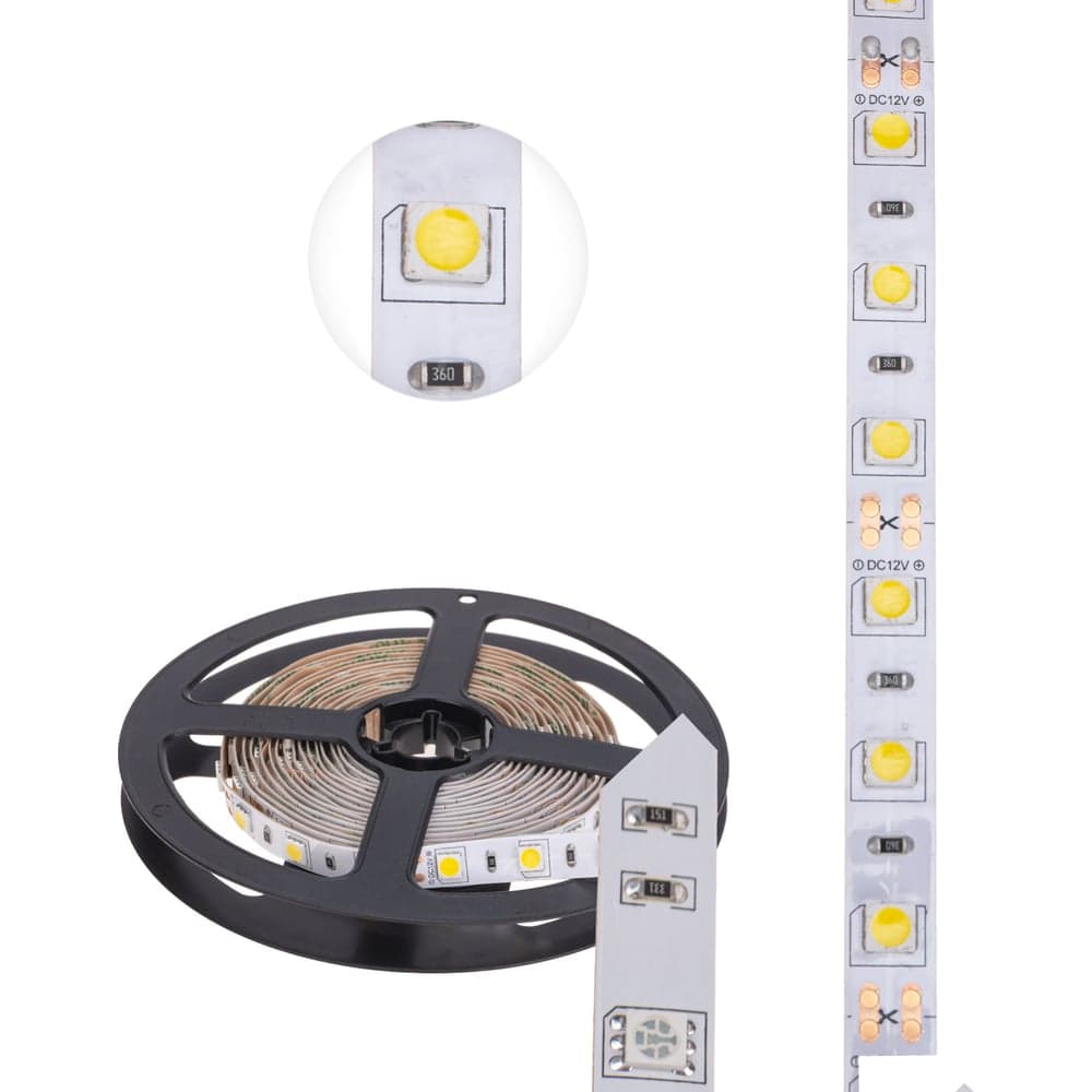 Светодиодная лента Lamper 12в, smd5050, 14,4вт/м, 60 led/м, 4000к, 10мм, 3м, для бп с клеммами, ip20 141-2023