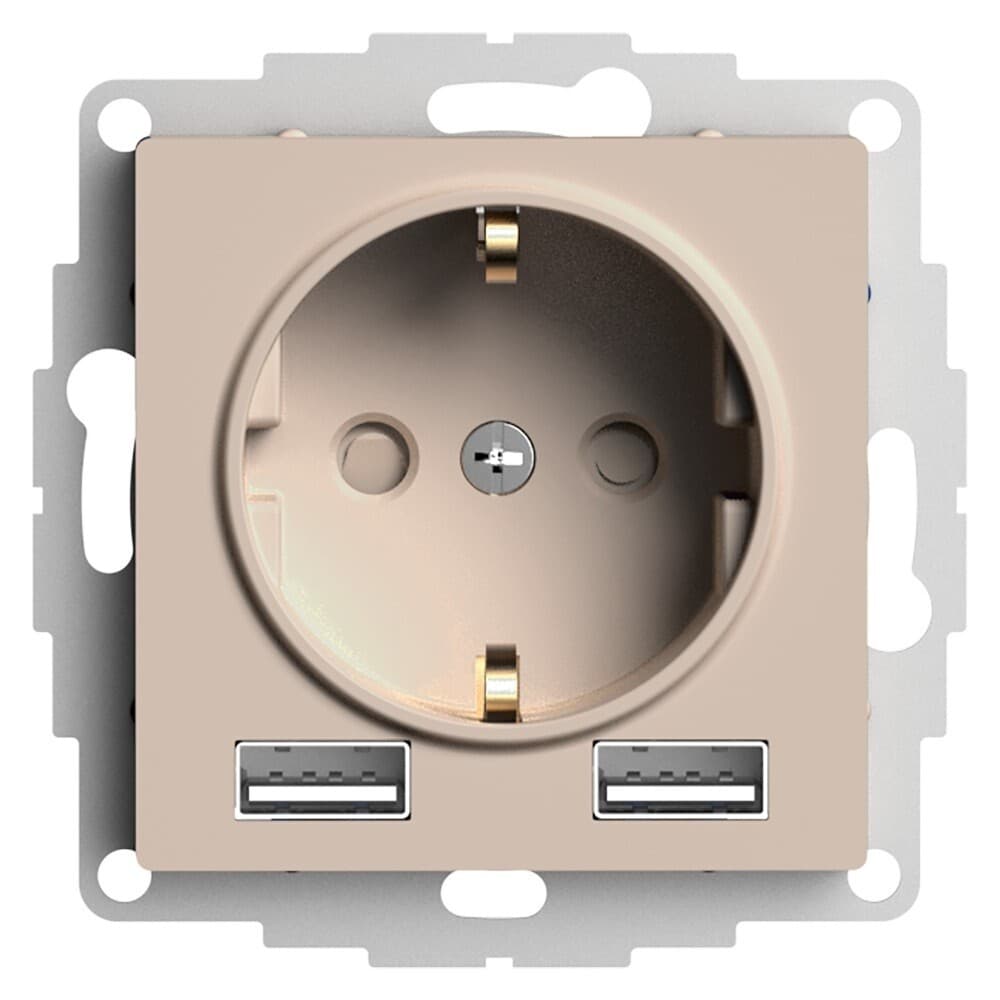 Розетка Systeme Electric AtlasDesign встраиваемая песочная 2хUSB-А (ATN001230)