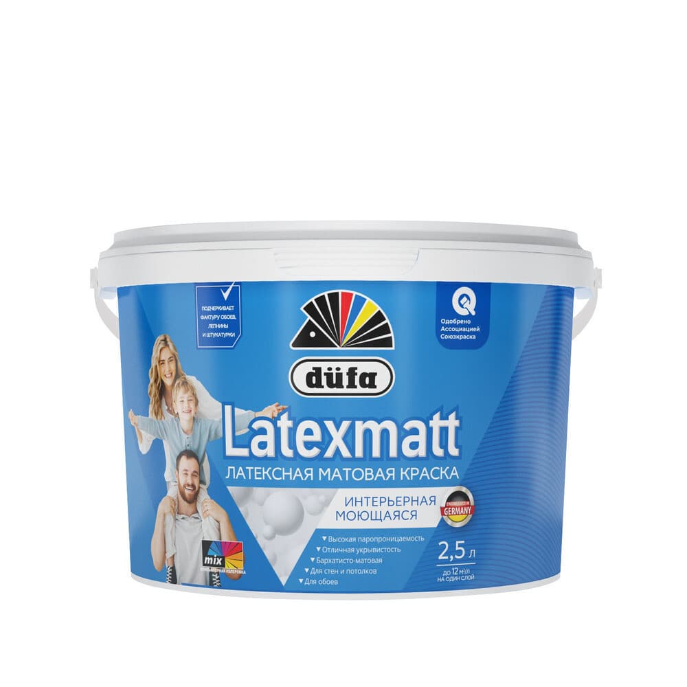 Краска интерьерная Dufa Latexmatt латексная моющаяся бесцветная 2,5 л