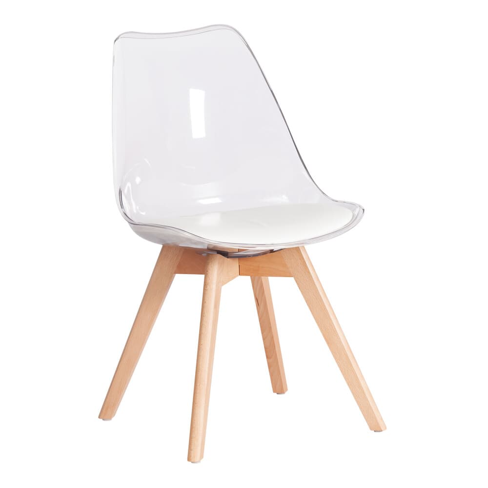 Стул TetChair TULIP (mod. 73-1) 1 шт. в упаковке, дерево/пластик/экокожа, 47,5x55x80 см, Прозрачный (Transparent) 21409