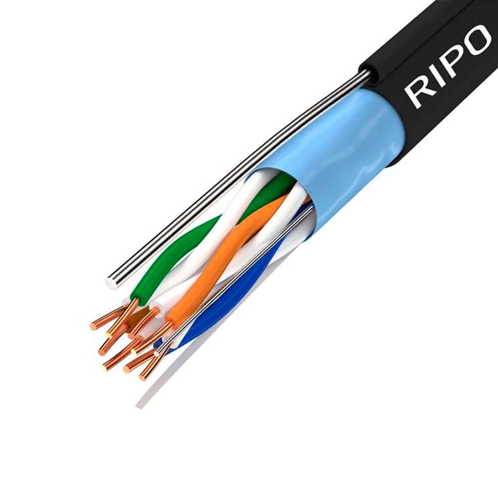 Интернет-кабель уличный (витая пара) FTP CAT5e 4х2х0,46 мм экранированный Ripo с тросом черный (100 м)